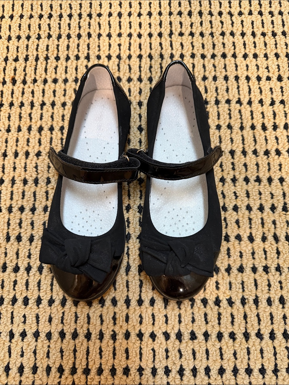 Girls Black shoes 33 Mary Jane Dress Flats with Bow Accent
